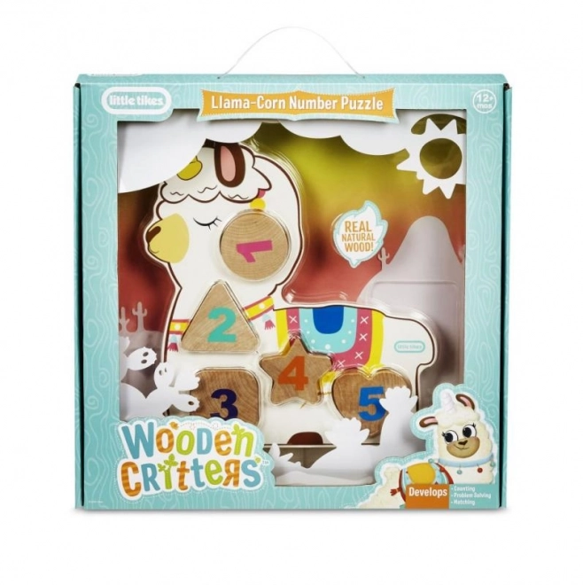 Little Tikes Drevené puzzle s číslami - Jednorožec, Dinosaurus, Lama