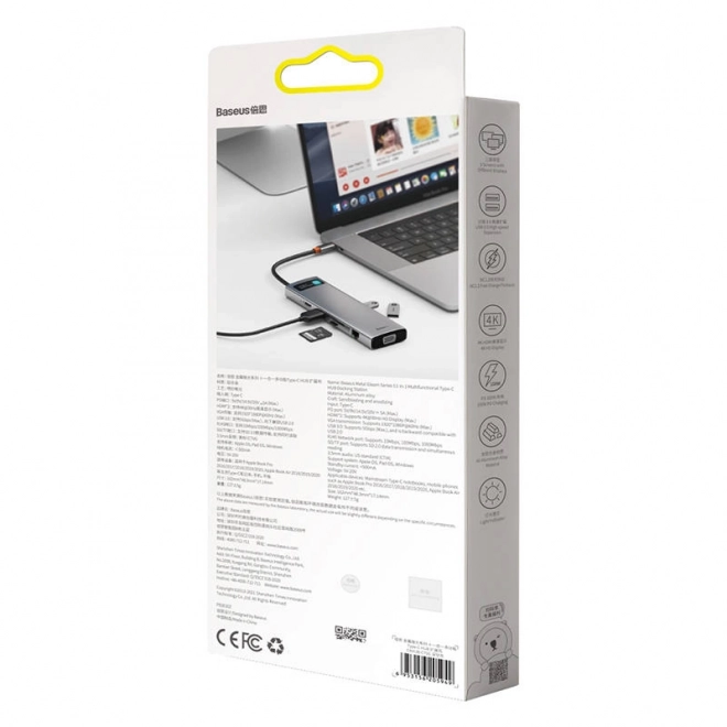 Multifunkčný rozbočovač Baseus Metal Gleam 11v1 USB-C, HDMI, Ethernet a ďalšie