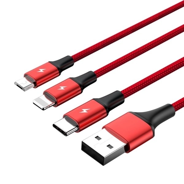 Nabíjací kábel 3-v-1 USB - USB-C/microUSB/Lightning, 1,2 m