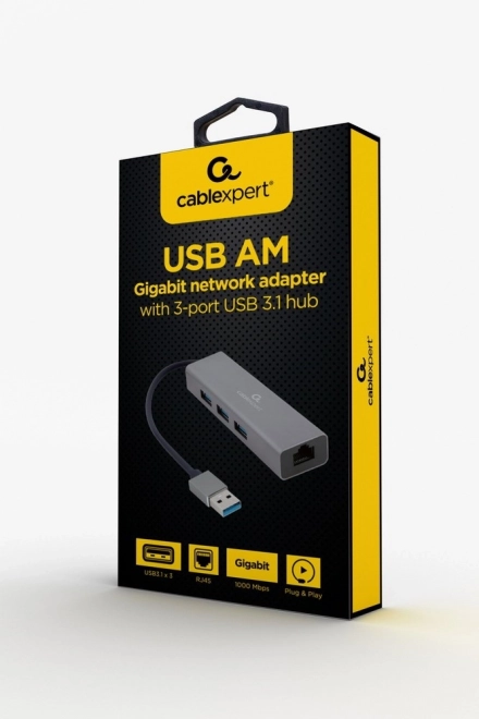 Adaptér USB-AM na LAN s Hubom 3xUSB 3.0