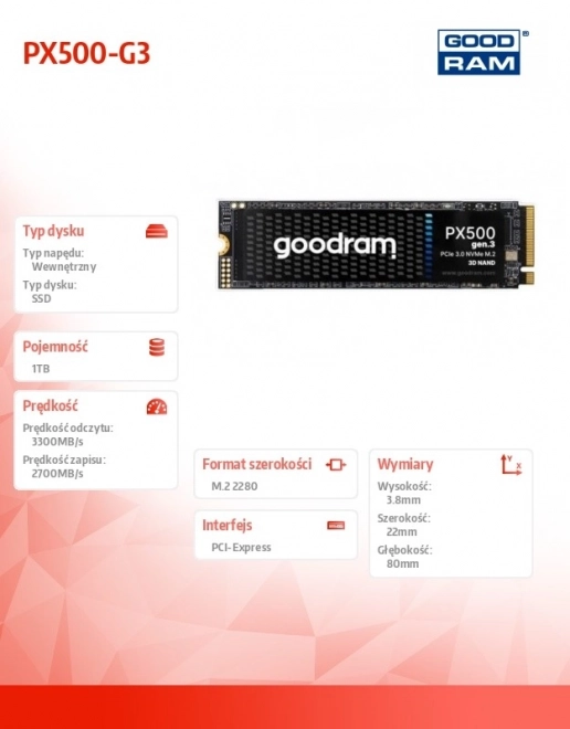 Goodram PX500 SSD 1TB NVMe M.2 PCIe Gen3