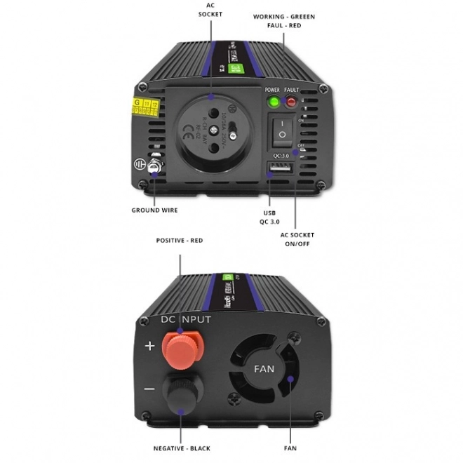 Praktická menička napätia Qoltec 1200W s USB