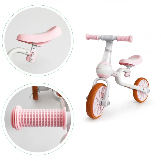 Odrážadlo 4v1 s pedálmi a bočnými kolieskami ružové Ecotoys