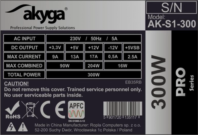Napájacia jednotka Akyga SFX 300W