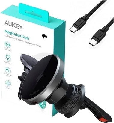 Magnetický držiak do auta s bezdrôtovým nabíjaním 15 W AUKEY Qi2 (čierny)