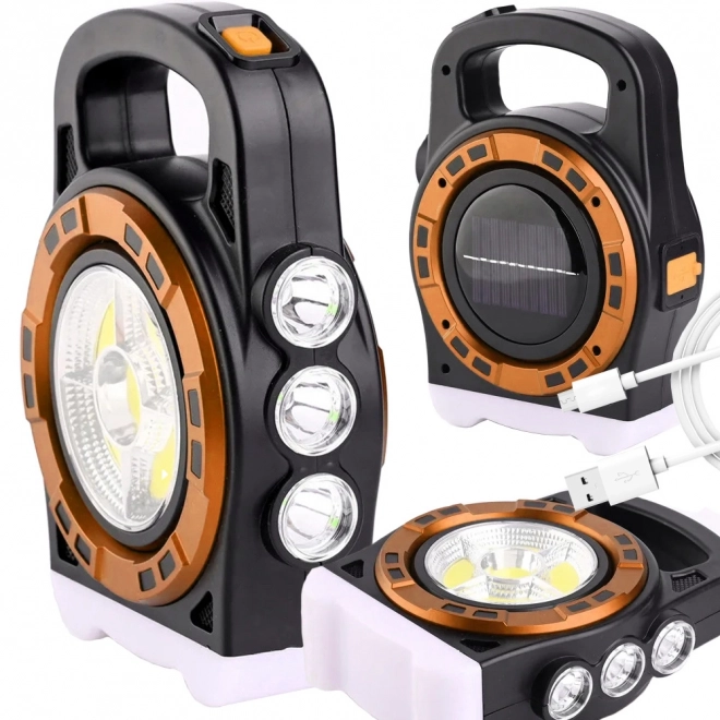 Solárna prenosná nabíjacia LED lampa s reflektorom a powerbankou