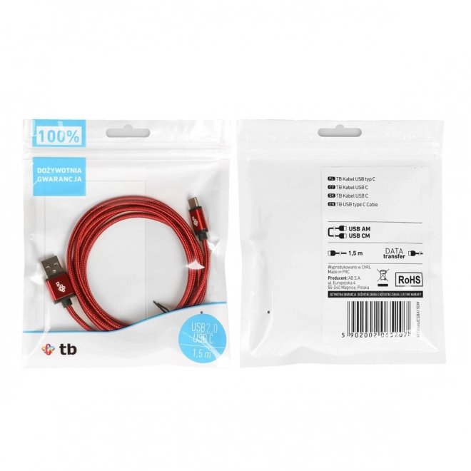 Kábel USB-USB C 1,5m rubínový šnúrka