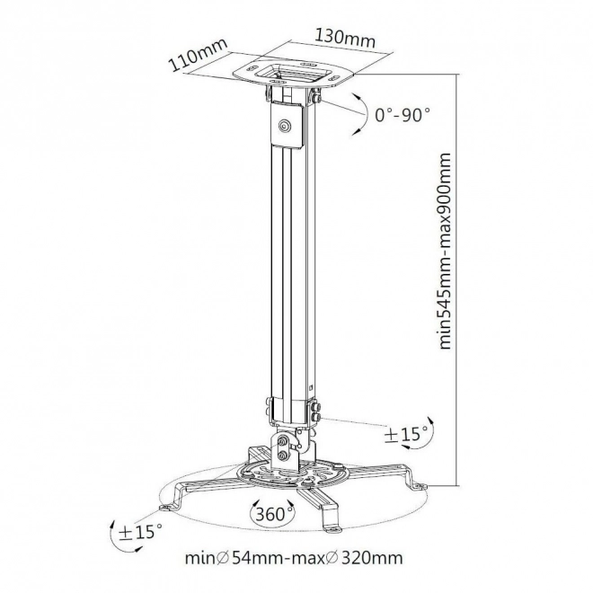 Skrutiteľný projektorový držiak na strop 55-90 cm strieborný