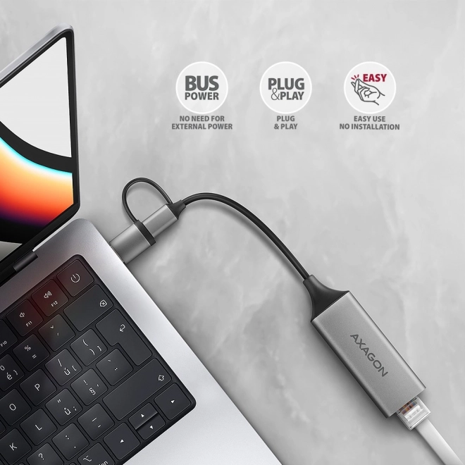 Axagon gigabit ethernet adaptérová karta USB-C/USB-A