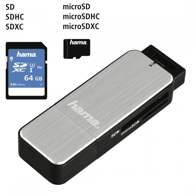 Strieborný čítač SD/microSD kariet USB 3.0