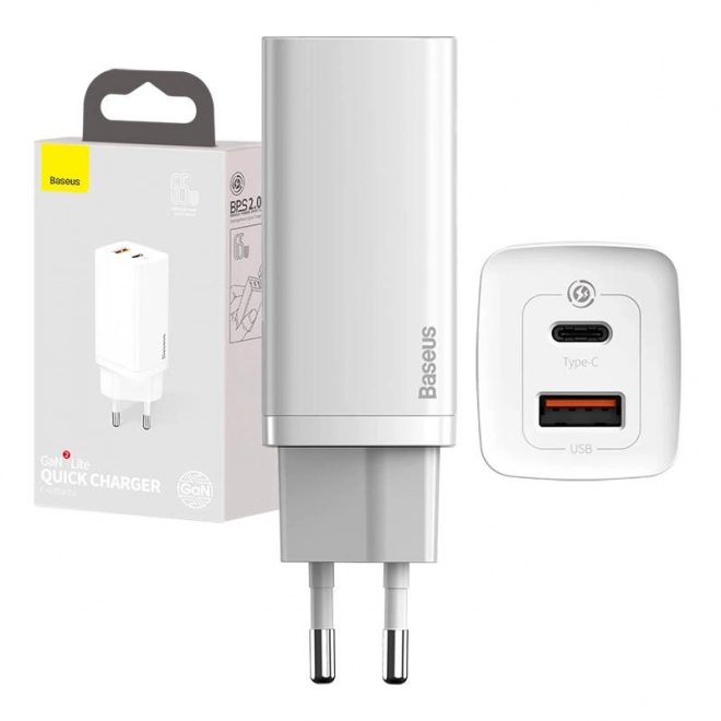 Rýchla cestovná nabíjačka Baseus GaN2 Lite USB C 65W EU (biela)