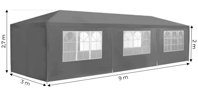 Záhradný pavilónový stan 3x9 m, 8 stien, sivý