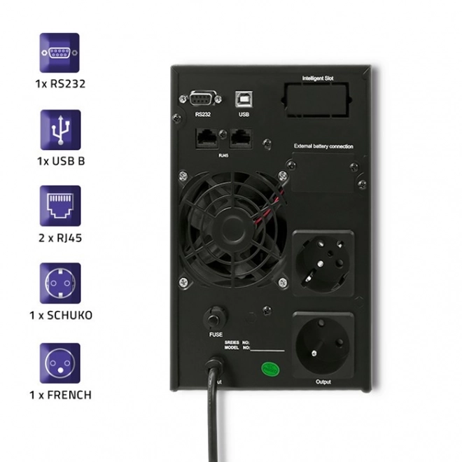 Záložný zdroj UPS na čisto sinusovú vlnu 1kVA 800W s LCD a USB