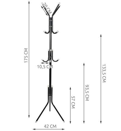 Stojaci vešiak na kabáty 170 cm - čierny