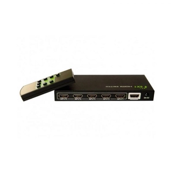 HDMI prepínač 5/1 s diaľkovým ovládaním, 4K2K 3D, čierny