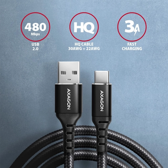 Premium USB-C na USB-A čierny kábel 2m