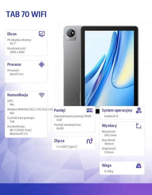 Tablet TAB 70 WiFi 10.1 palca 4/64GB 6580 mAh