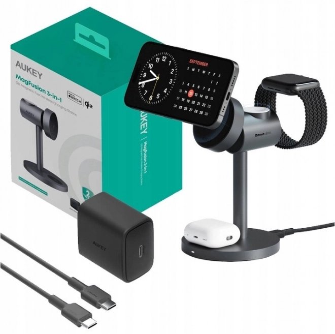 Bezdrôtová nabíjačka Aukey MagFusion 3 v 1