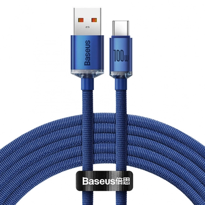 Baseus crystal shine kábel usb na usb-c 100 w 2 m modrý