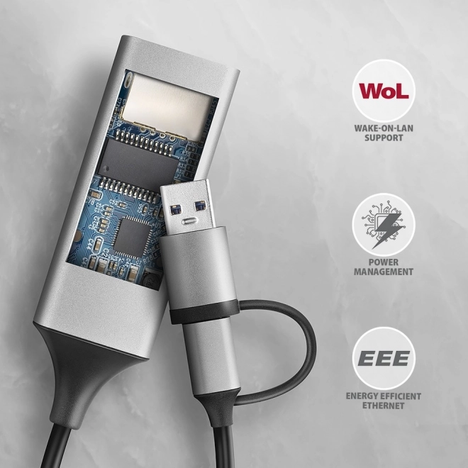 Axagon gigabit ethernet adaptérová karta USB-C/USB-A