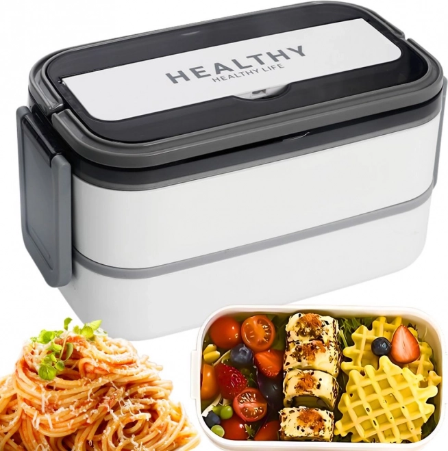 Stohovateľný desiatový box s prepážkami 1400 ml a príbormi
