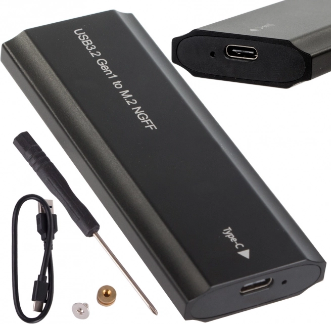 Hliníkový box pre M.2 SATA NGFF SSD s USB‑C (USB 3.2 Gen 1), 2230‑2280