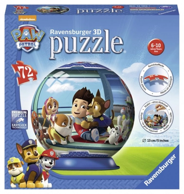 Puzzle 3D guľa 72 dielov, Tlapková patrola