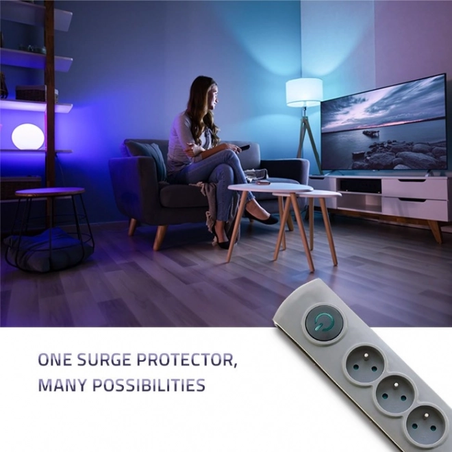 Antiprepäťová lišta s Quick Switch, 4 zásuvky, 1.5m, sivá