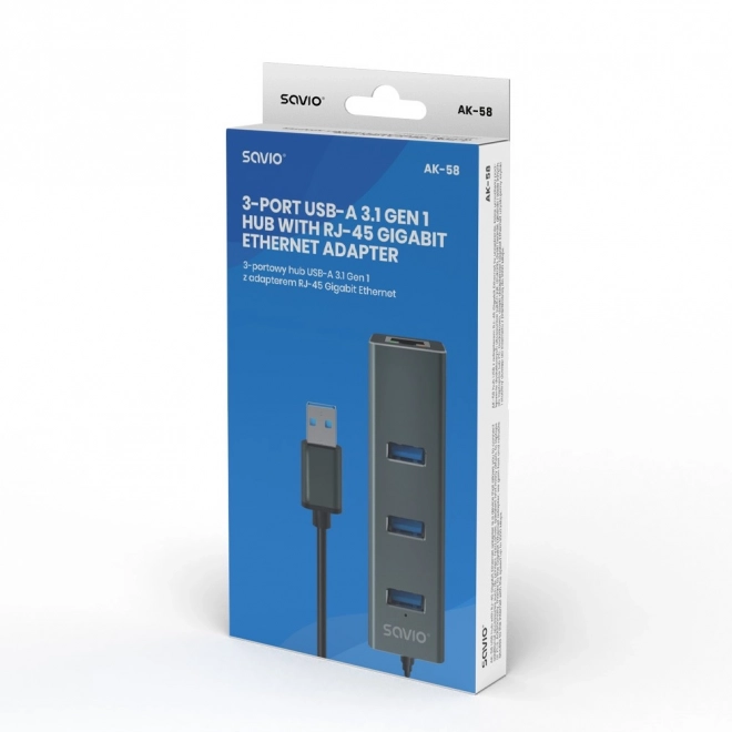 Kompaktný Hub USB-A 3.1 Gen 1 s Ethernet adaptérom