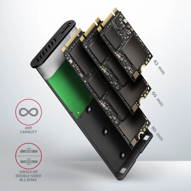 Axagon vonkajší hliníkový box na sata m.2 ssd bez skrutiek usb-c 3.2 gen 2