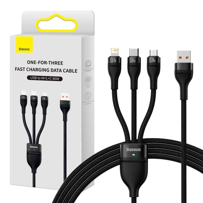 Kabel USB 3v1 Baseus Flash II, 66W, 1,2 m, čierny