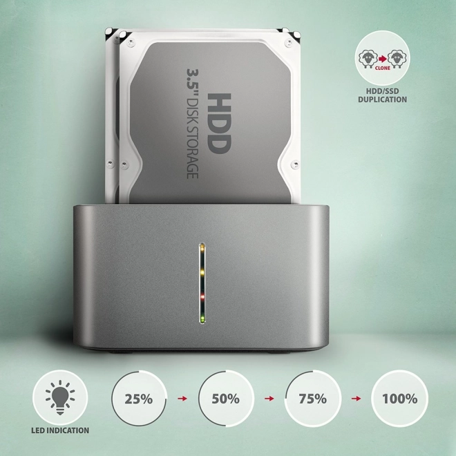 Stojan na dokovanie AXAGON Dual Clone USB-C pre SSD/HDD