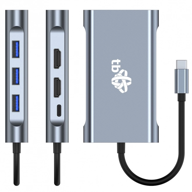 USB-C HUB adaptér 8v1 s HDMIx2, USB, VGA, RJ45 a napájaním