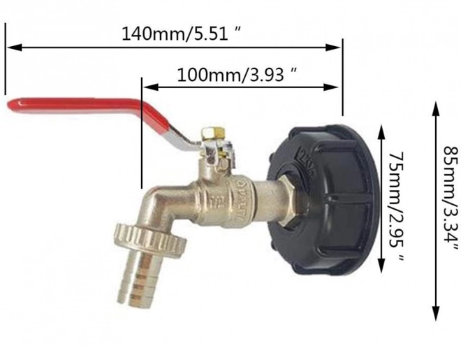 Kohútik na IBC kontajner 1000L s ventilom a pripojením na hadicu 1/2 inch