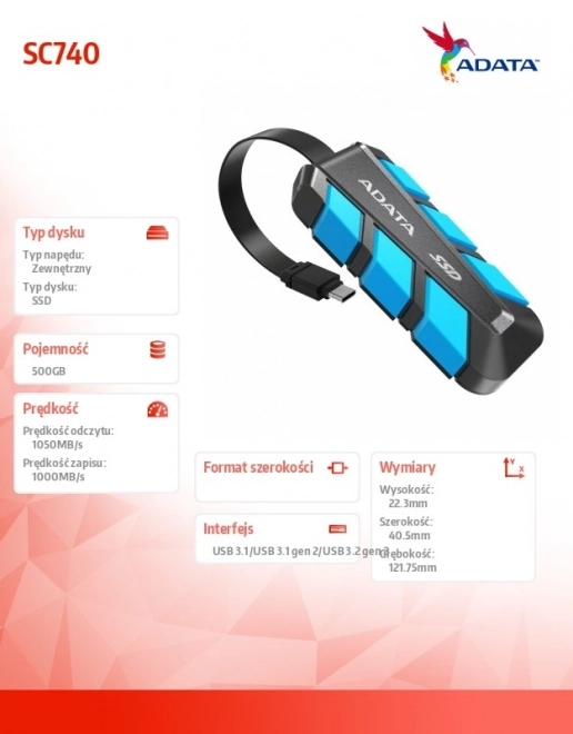 Externý SSD disk SC740 500 GB modrý