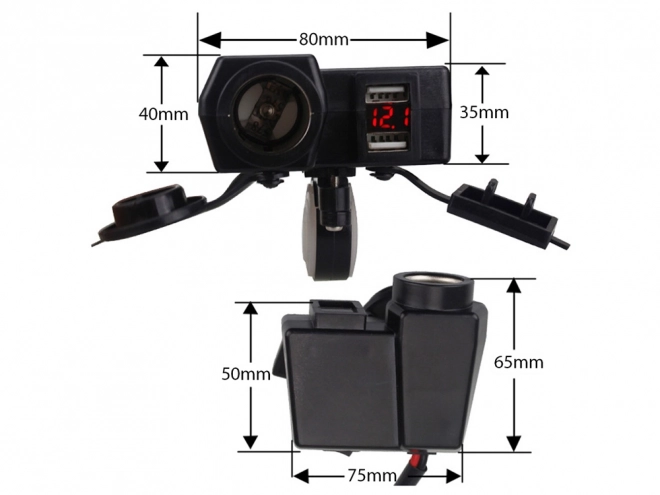 Motocyklová nabíjačka a voltmeter s 2 USB portmi