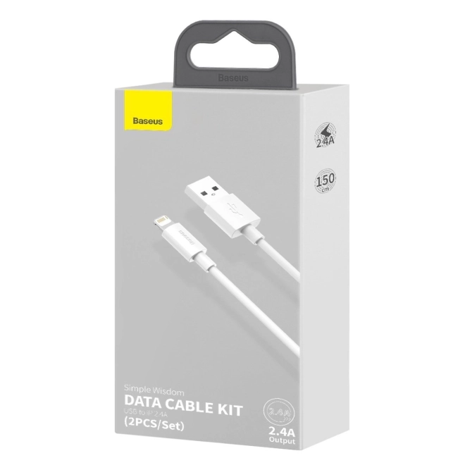 Baseus Dátový Kábel Simple Wisdom USB na Lightning 2.4A 1.5m - biely (2 kusy)