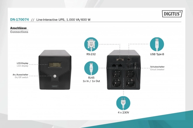 Záložný zdroj UPS Line-Interactive LCD 1000VA/600W
