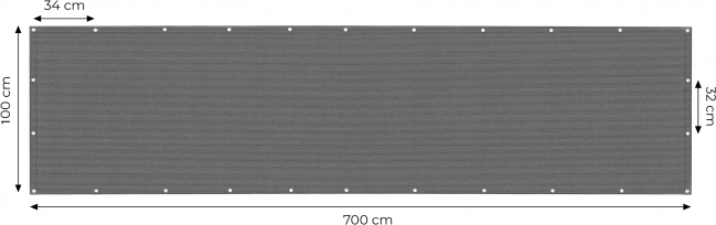 Balkónová zástena s uchytením 100x700 cm Tieniaca sieť Sivá MultiGarden