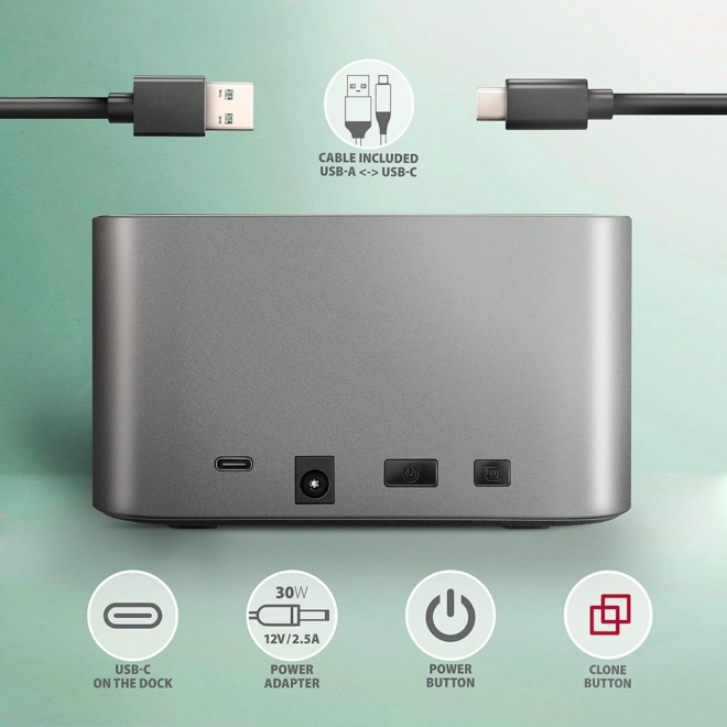 Stojan na dokovanie AXAGON Dual Clone USB-C pre SSD/HDD