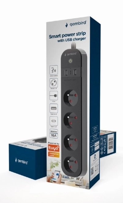 Inteligentná zásuvka Tuya 4xFR 2xUSB-A 1xUSB-C čierna