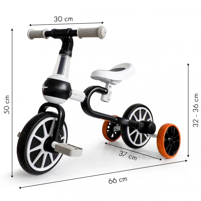Odrážadlo 4 v 1 s pedálmi a pomocnými kolieskami čierne ECOTOYS