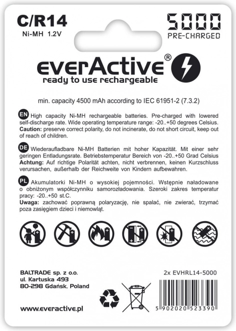 Nabíjacie batérie EverActive R14/C Ni-MH 5000 mAh