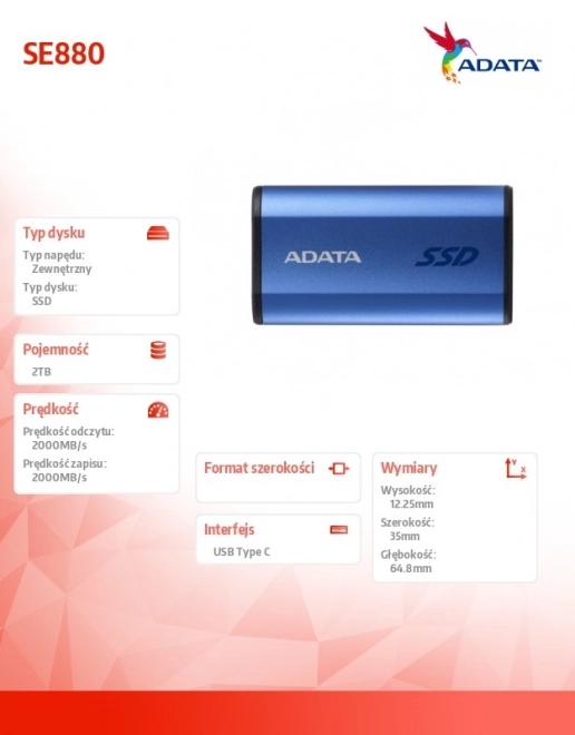 Externý SSD disk SE880 2TB USB3.2A/C Modrý