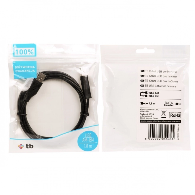 Kábel USB AM-BM 1.8 m čierny