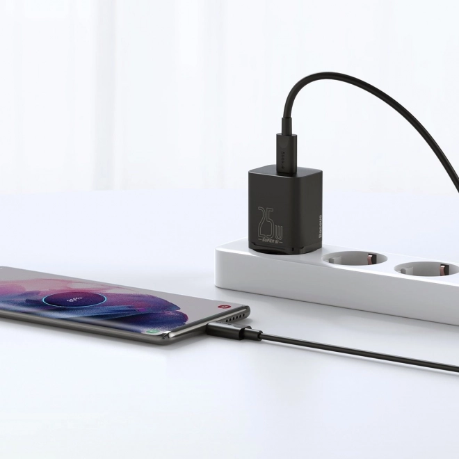 Nabíjačka Baseus Super Si Quick 1C 25W s USB-C/USB-C káblom 1m (čierna)