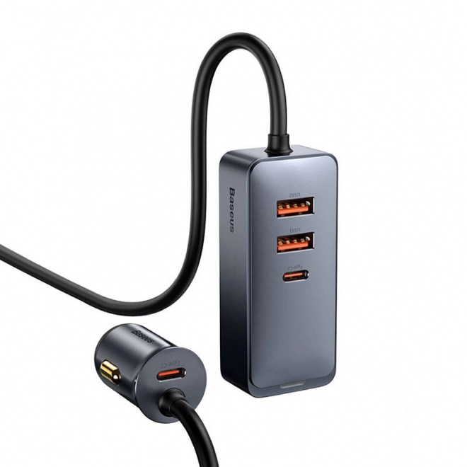 Nabíjačka do auta Baseus Share Together s predlžovacím káblom, 2x USB, 2x USB-C, 120 W (sivá)