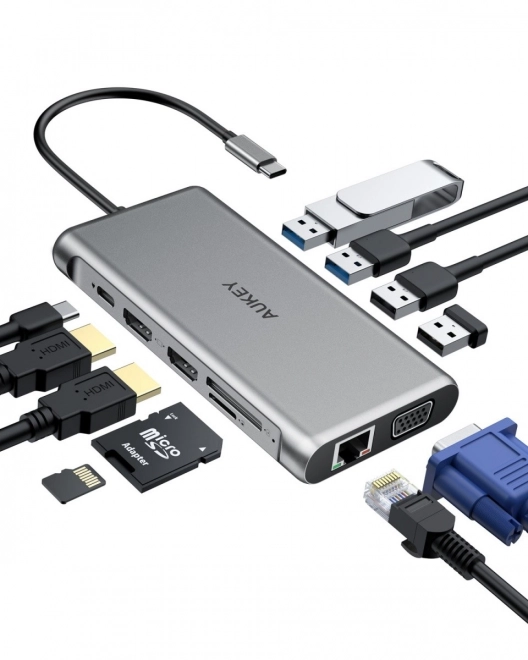 Aukey ultramoderný hliníkový USB-C hub 12v1