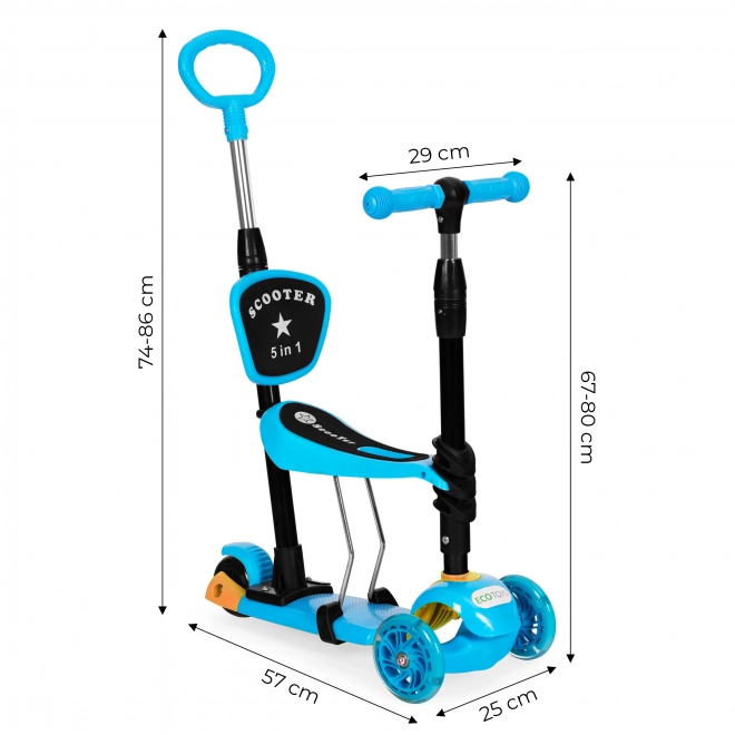 Trojkolesová kolobežka s LED svetielkami, 3-v-1 balanc - modrá ECOTOYS
