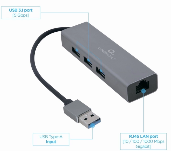 Adaptér USB-AM na LAN s Hubom 3xUSB 3.0